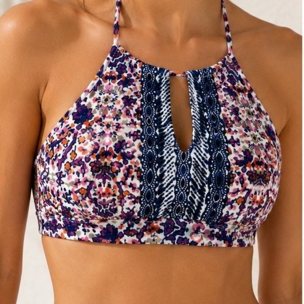 Athleta Ipanema High Neck Halter Bikini Top S Paisley Keyhole Swim